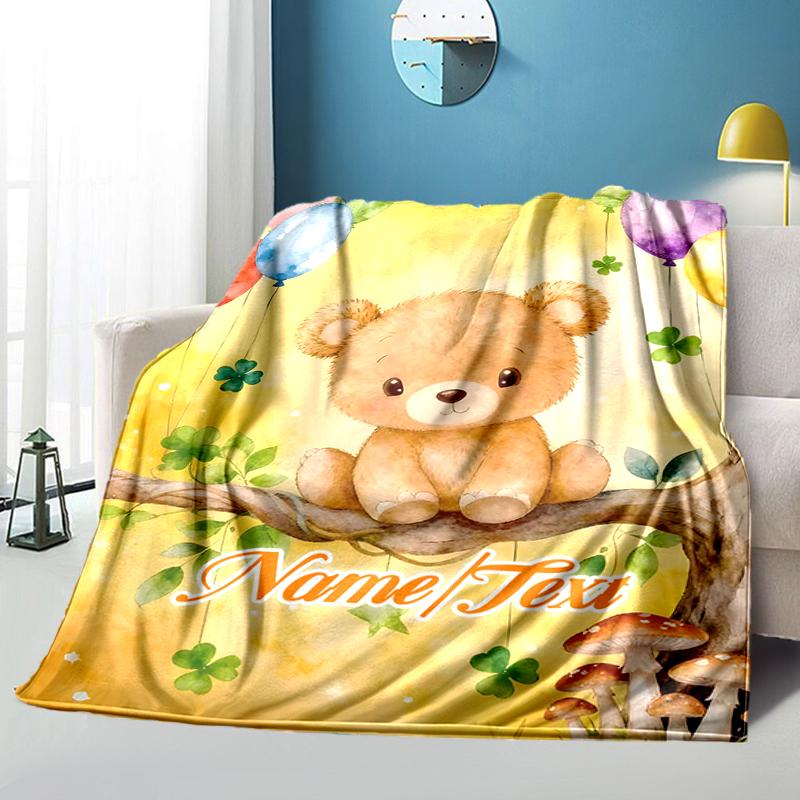 1PC Custom Name Teddy Bear Fantasy Outdooor Flannel Blankets Throw Blanket All-Season Throw Gift Bedspread for Couch, Bed, Camping Holiday Birthday Gi