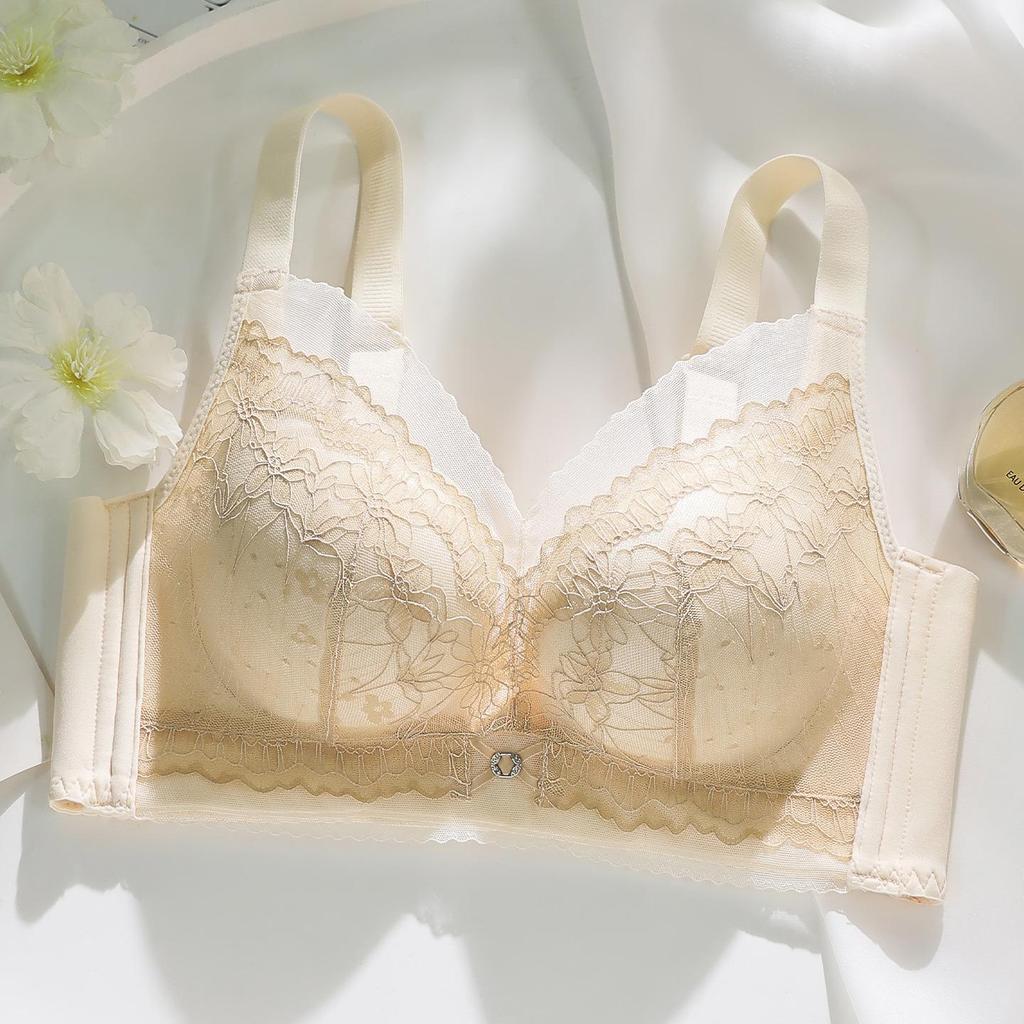Elegant Cartoon Lace Bra for Women - Small Bust Lift, Side Support, Anti-Sagging, Wire-Free Design