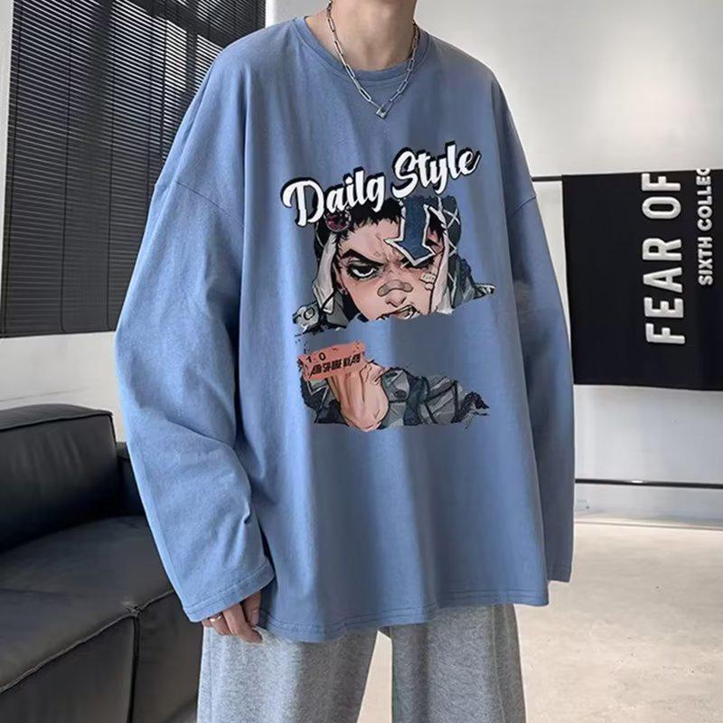 Sweat à capuche imprimé décontracté ample pour homme, haut à manches longues et col rond pour le printemps et l'automne