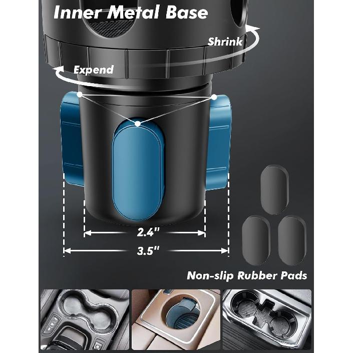 Cup Holder Phone Mount for Car, Phone Cup Holder for Car iPhone with Expandable Base, Compatible with iPhone Samsung All Phones (1 Pack)