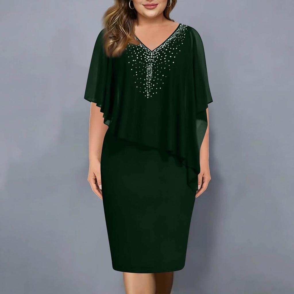 Women's Casual Loose Fit V-Neck Sleeveless Shawl Collar Bodycon Plus Size Dress