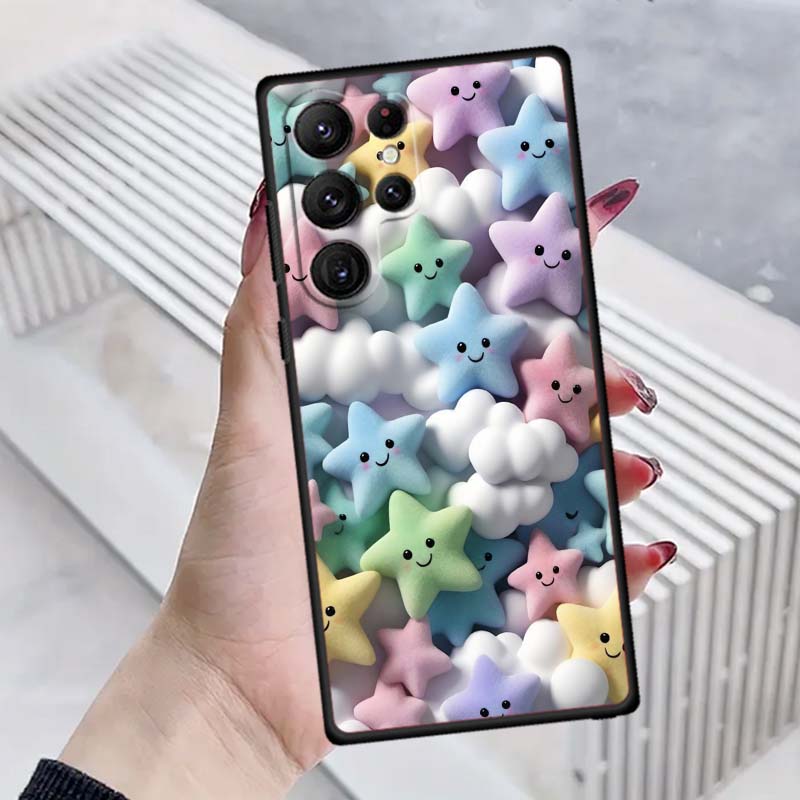 Cartoon Animals Cute Phone Case For Samsung Galaxy S26 S25 S24 S23 S22 S21 S20 Ultra Plus FE 5G Black Soft TPU