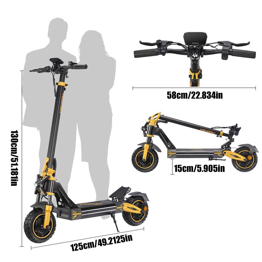 Monopattino Elettrico Pieghevole Twofish TW3 Pro Ruote da 11" con Sblocco NFC Motore da 2000W 52V 23Ah Freni a Doppio Disco Autonomia Massima 55 Km Carico Massimo 120 Kg