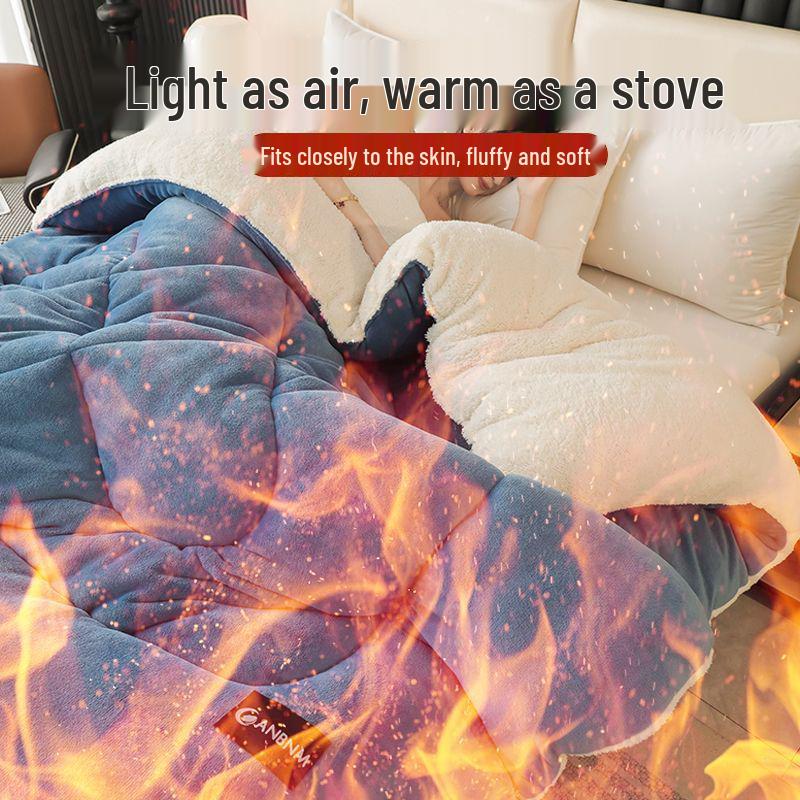 Warm Lambswool Winter Quilt & Plush Duvet Cover Set - Cozy Fleece Blanket for Dorms & Singles