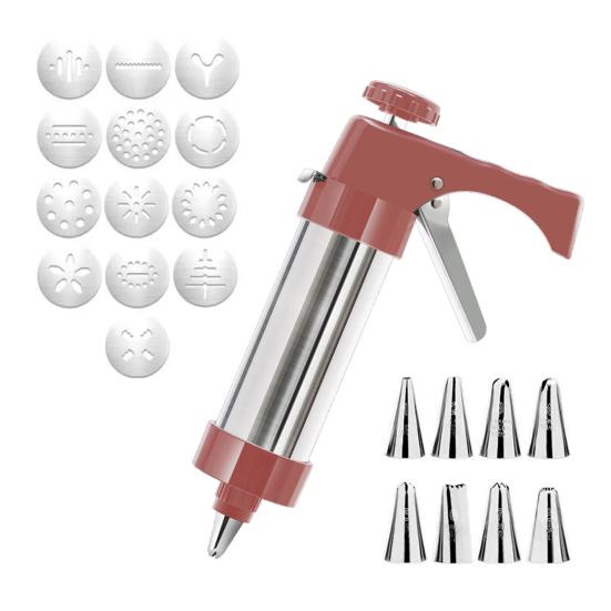 Cookie Press Maker Easy to Use 304 Stainless Steel Cookie Press with 13 Plates 8 Icing Tips Ergonomic Design Cookie Decorating Kit