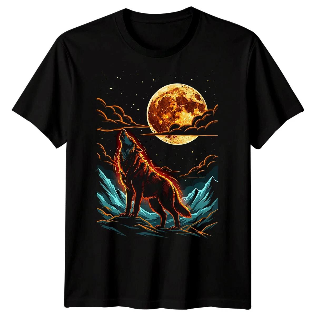 Wolf Howling Moon Animals Mens T-Shirt Wildlife Graphic Tee L