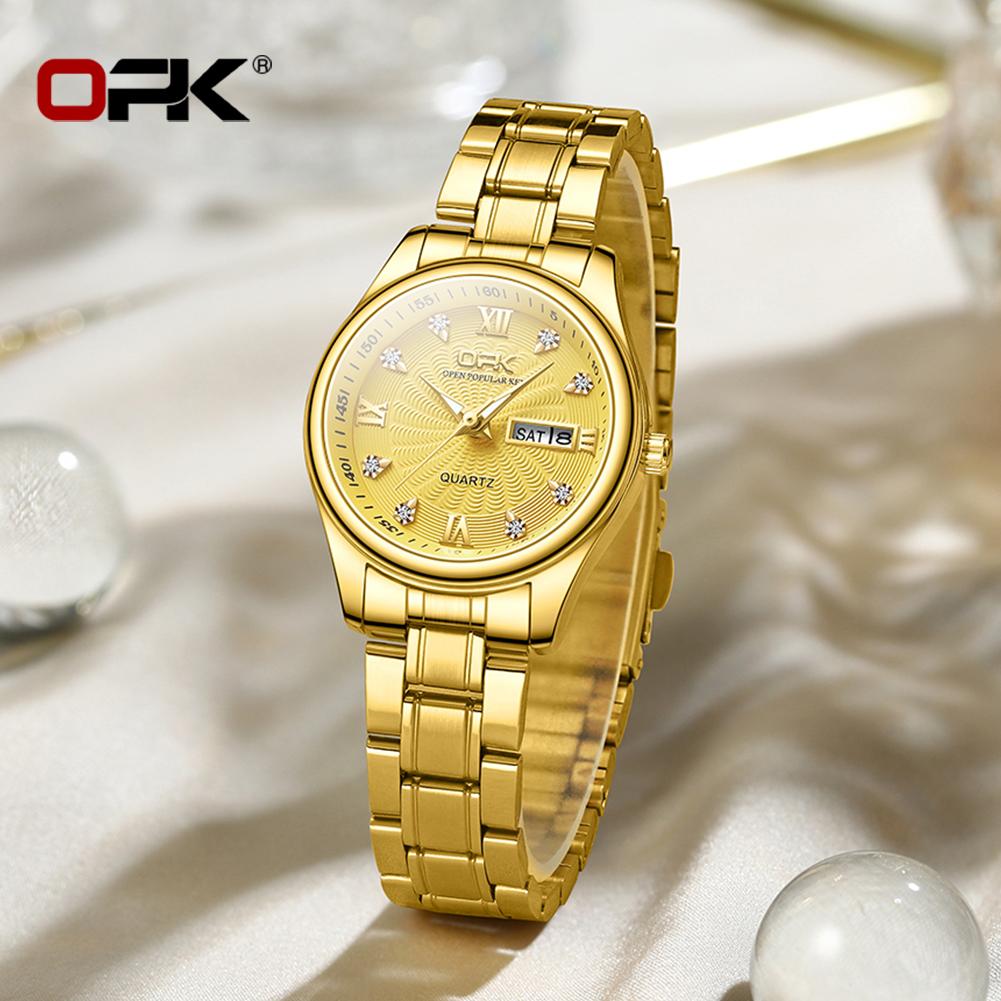 OPK 8103 Classic Luxury Ladies Wristwatch Waterproof Dual Calendar Steel Strap Luminous Original New Quartz Women's Watches