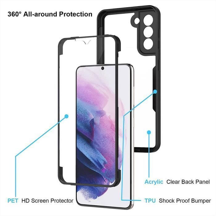 Skal - Booling - för Samsung Galaxy S21 - Svart - Hårt - 360° Skydd Anti-Repa