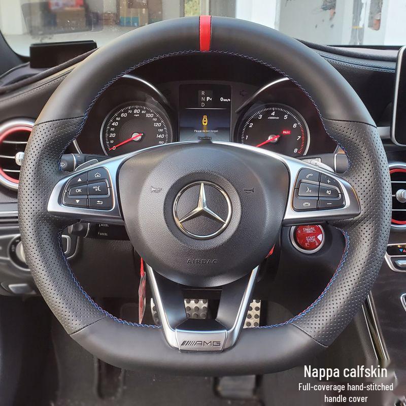 

Compatible Hand-stitched Steering Wheel Cover for Mercedes C180/200/260/E200/260 GL450/400 - Imitation Peach Wood DIY. Microfiber Leather Black No Holes
