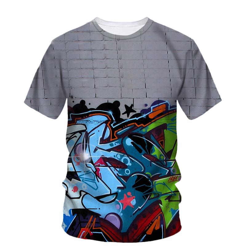 

Модная крутая футболка в стиле бохо, мужская летняя трендовая повседневная футболка с коротким рукавом и принтом уличного граффити 6XL