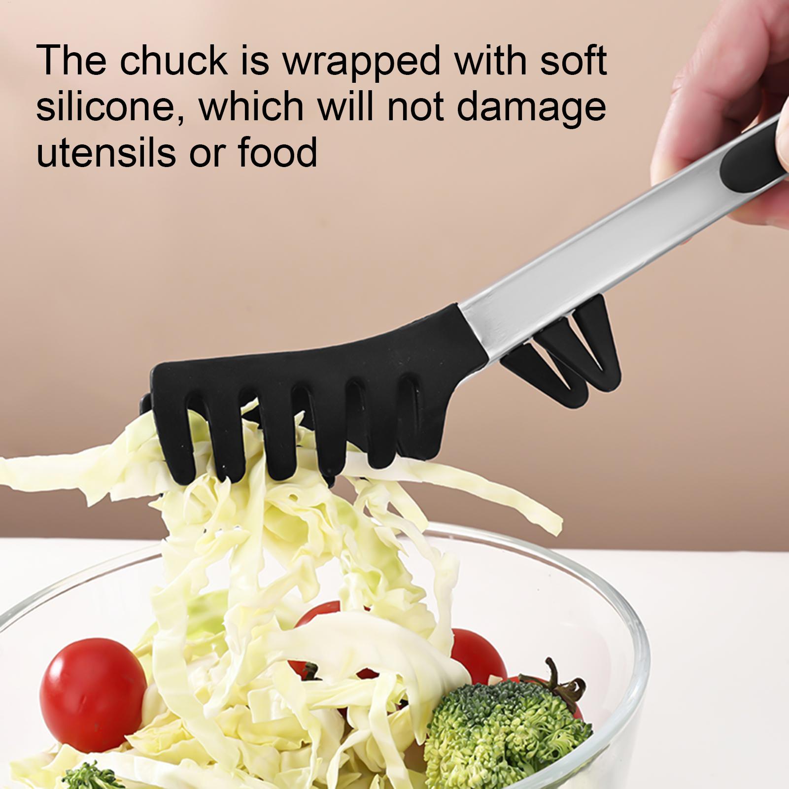 Spaghetti Tongs For Serving Silicone Spaghetti Tongs For Kitchen 12-Inch Stainless Steel Handle Serrated Food Clip For Noodle