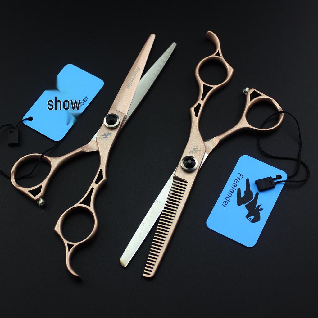 6.0" Shenxingzhe Gold Hollow Handle Hairdressing Scissors, Straight & Thinning Shears