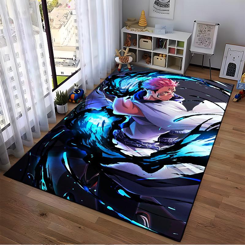 "Anime Style Carpet with Pink-Haired Warrior and Blue Energy Art" Suitable for use as an anti-slip for living room bedroom sofas