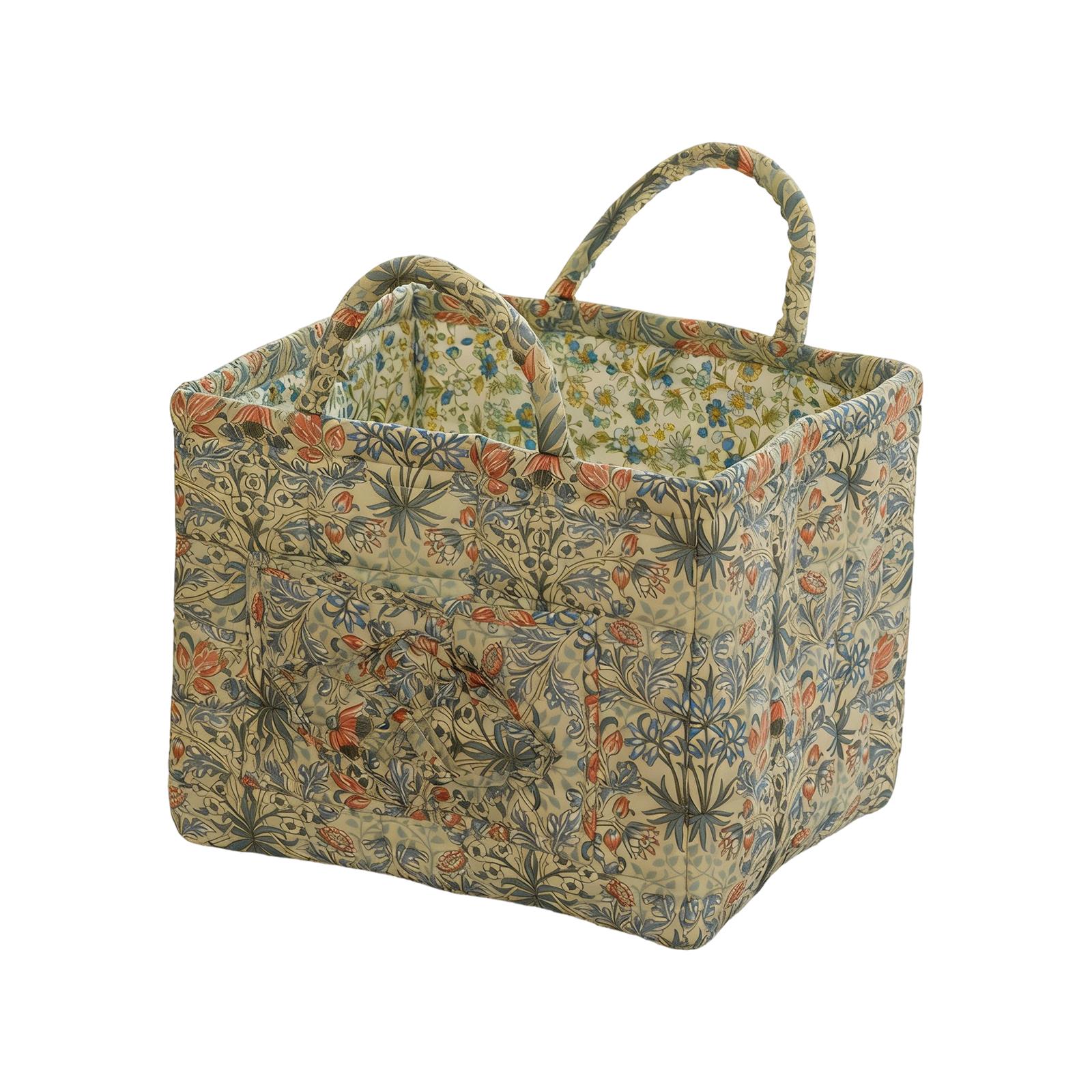 

Sponge-made Storage Basket For Clothes, Toys, Handbags, Fresh Floral Fabric, Portable, Machine Washable. One Size