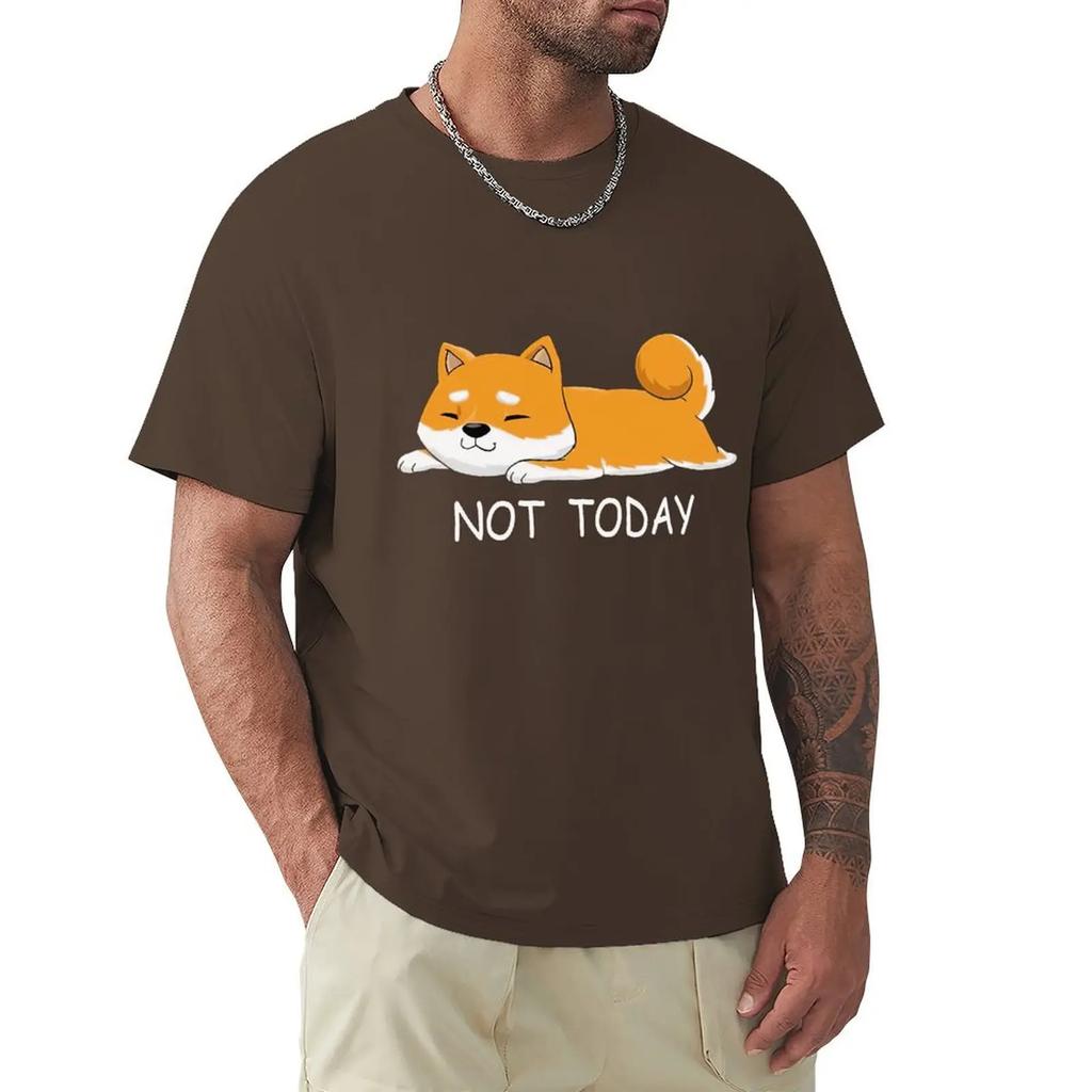 Funny Not Today Shiba Inu TShirts For Mens Short Sleeved Japanese Breed Dog Lover Tshirt Humor Cotton Tee Pet Owner T-shirt Tops