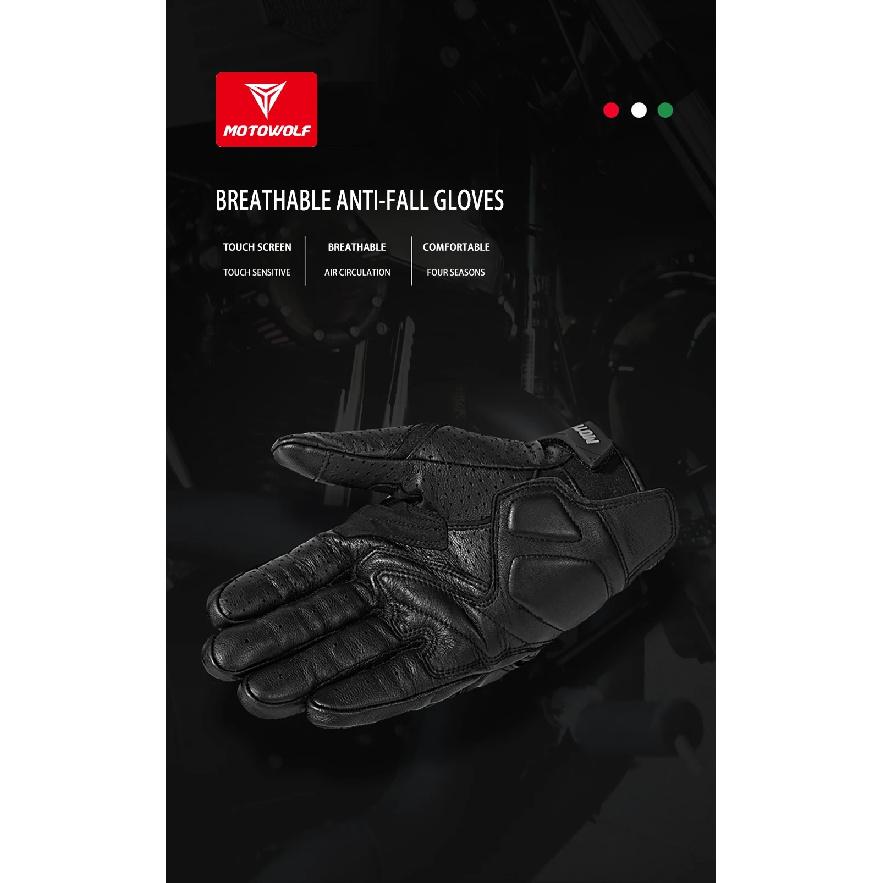 Motowolf Sheepskin Motorcycle Gloves Men Women Summer Breathable Leather Racing Riding Gloves Touchscreen Protective Gear