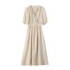 2025 Sommer Elegantes V-Ausschnitt A-Linien Kleid mit Einsätzen und hoher Taille ZQ2525