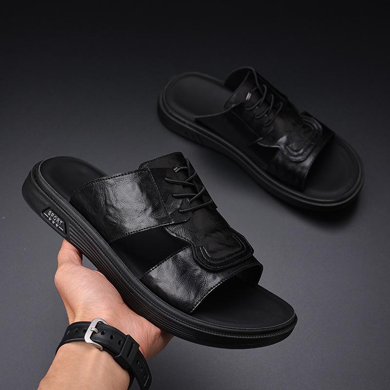 Slippers men's summer wear soft surface one-word drag men's outdoor non-slip wear-resistant sports beach sandals 605-W