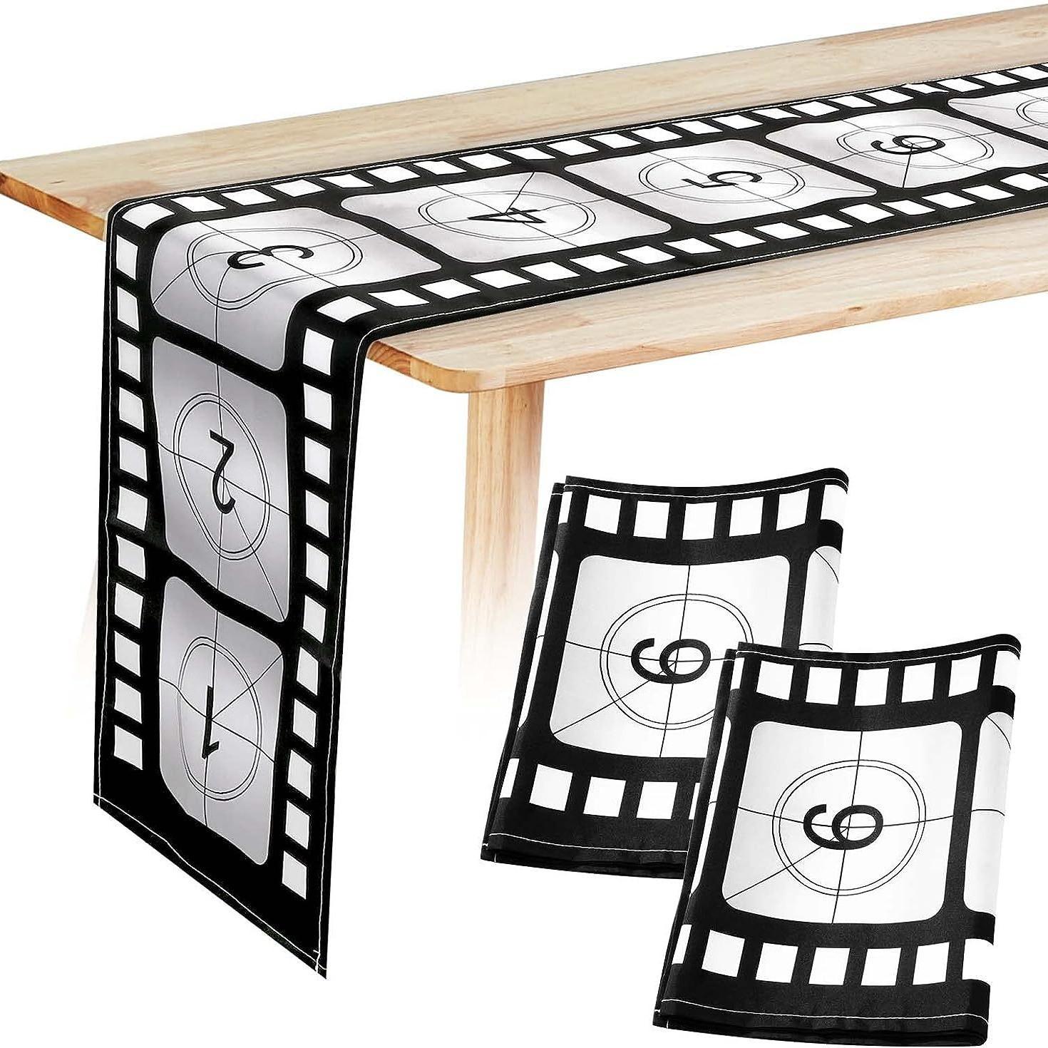 

Movie Night White Theme Table Banner Tablecloth Party Birthday Party Decoration Birthday Table Decoration Decoration Supplies 183X33cm чорний білий колір