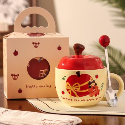 Give Girlfriends Birthday Gifts, Girls High-value Apple Mugs, Retro Ceramic Cups with Lids, Christmas Souvenirs