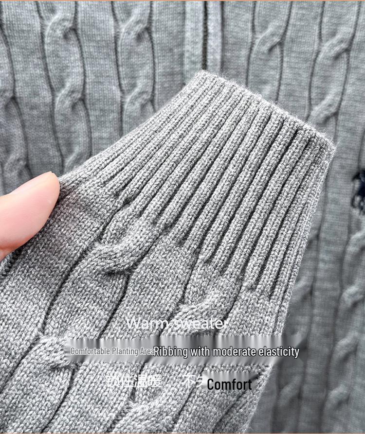 Pánské žakárové pletivo 720 g, Nová podzim/zima, Límec na zip, Vyšívaný svetr