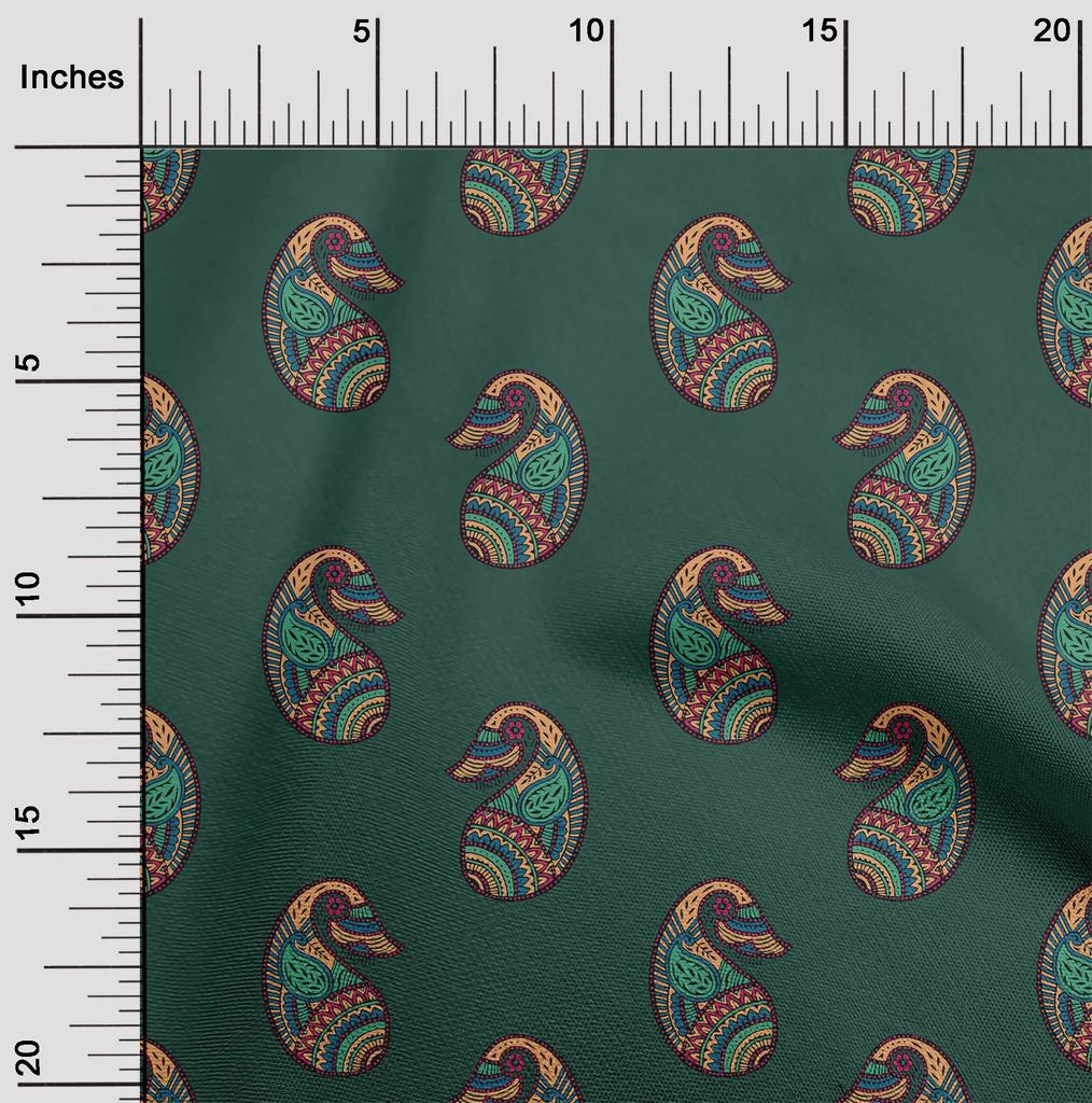 oneOone Cotton Flex Fabric Paisley Block Printed Craft Fabric BTY 40 Inch