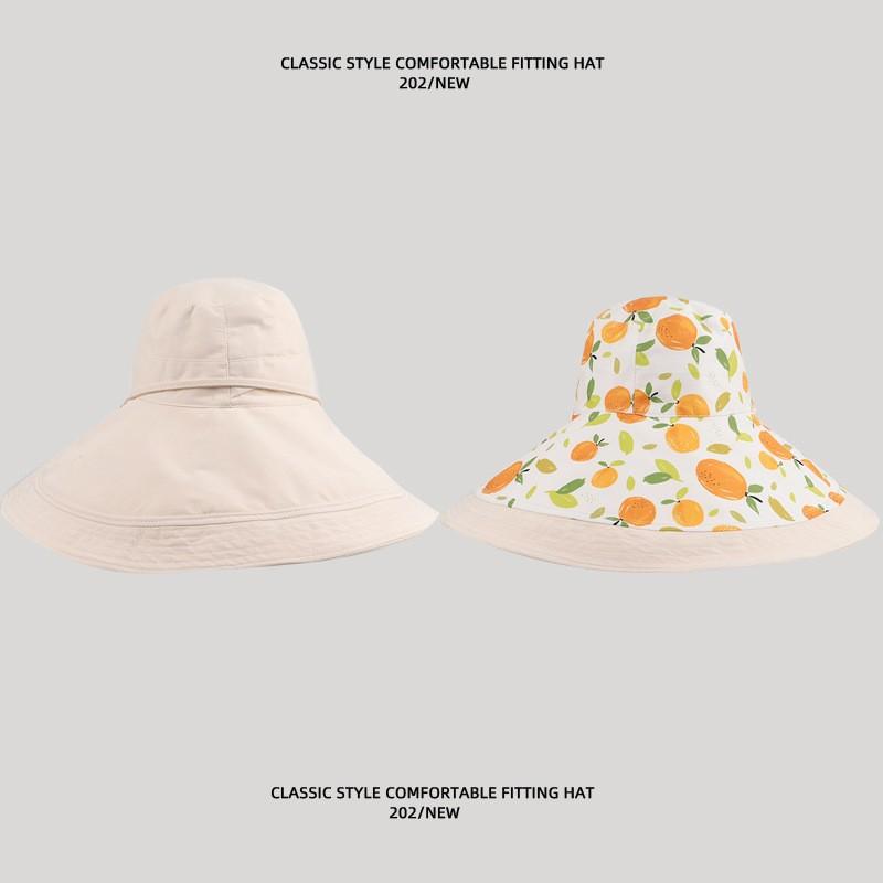 Sun Hat Women's Summer Big Brim Double-sided Bucket Hat Showing Face Small Hat Sun Protection and UV Protection Sun Hat