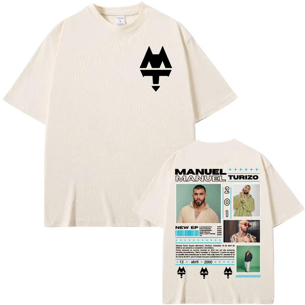 Rapper Manuel Turizo 201 World Tour 2025 Merch T Shirt Men's Clothing Harajuku Hip Hop Punk T-shirts Cotton Casual Loose T-shirt