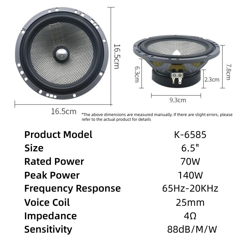 6.5 Inch 2-way Car Coaxial Speaker Set MAX 140W Car Audio Modified Speakers Auto Music Stereo Full Frequency High Fidelity