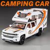 1/32 Silverado Pickup RV Recreational Car Model Diecast Camper Van Motorhome Touring Vehicles Car Model Sound Light Kid Toy Gift