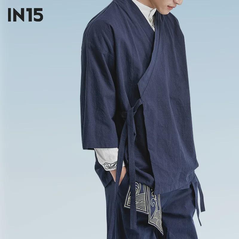 Men's Zen Buddhist Hanfu: Cotton & Linen Taoist Robe, Three-Quarter Sleeve, Spring/Autumn Ancient Style Tea Jacket