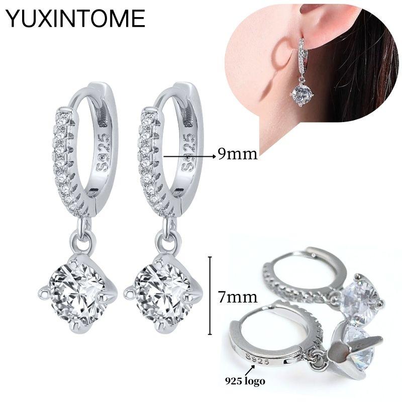 925 Sterling Silver Ear Needle Fashion Hoop Earrings White Crystal Luxury Women's Silver Earrings Wedding Women's Jewelry Gift