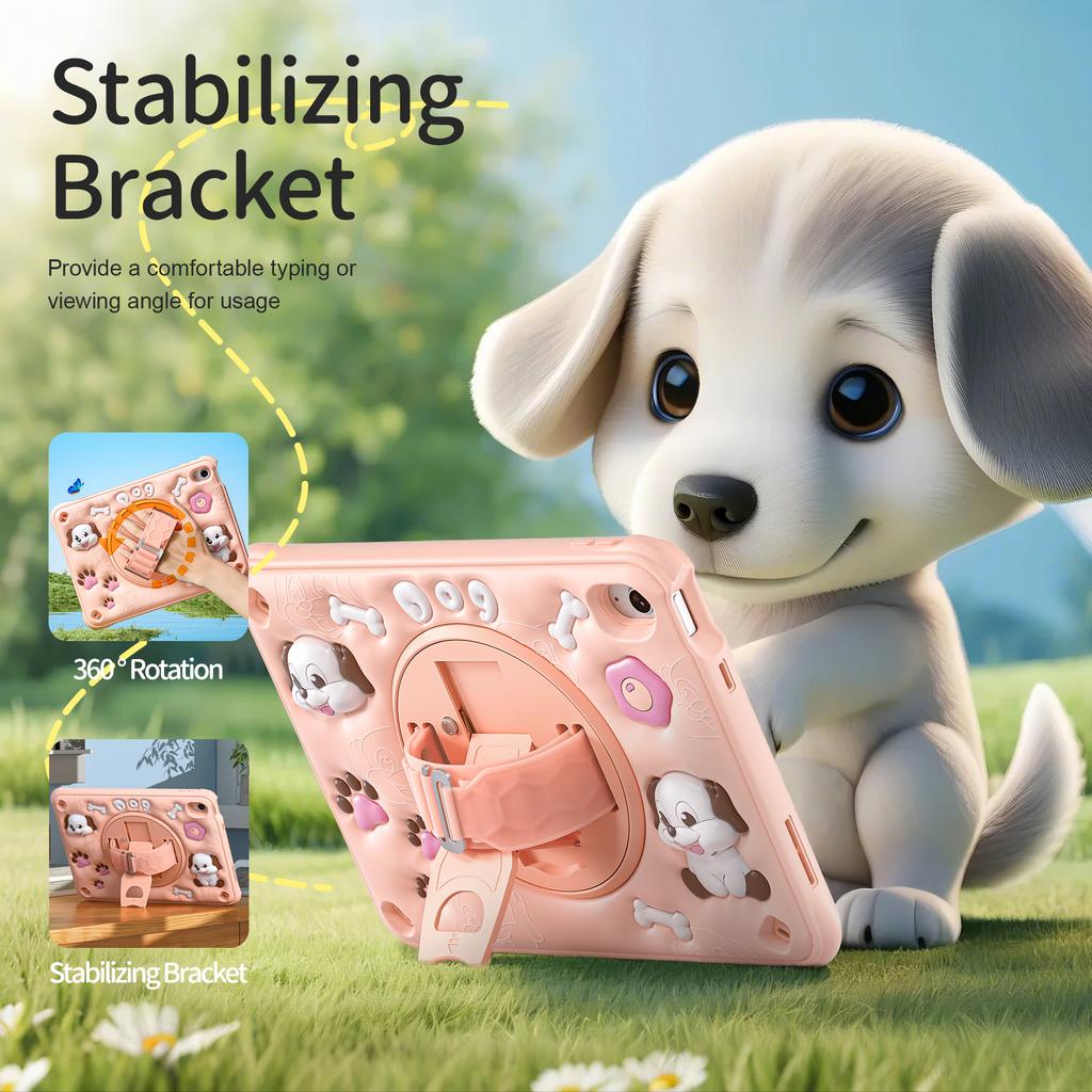 For iPad (2025)/10.9 (2022) Case with Shoulder Strap Kickstand Cute Dog PC+Silicone+TPU Tablet Cover