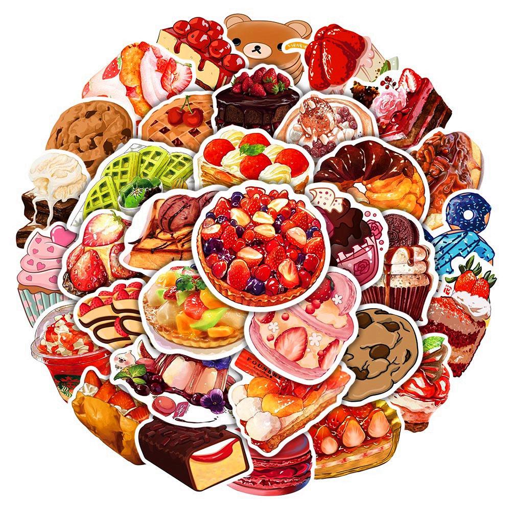 10/30/50pcs Realistic Food Cake Sweets Stickers INS Style Graffiti Decals DIY Luggage Scrapbook Journal Vintage Cartoon Sticker