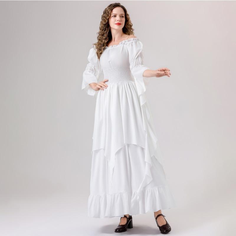 

Halloween Court Vintage Long Dress Women s Medieval Dance Dress Trumpet Sleeve Plus Size Dress S/M