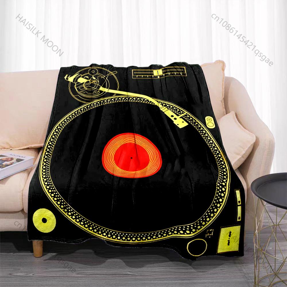 1PC Golden Vinyl Record Turntable Print Adult Children Warm Blankets Home Travel Car Soft Comfortable Suitable for All Seasons