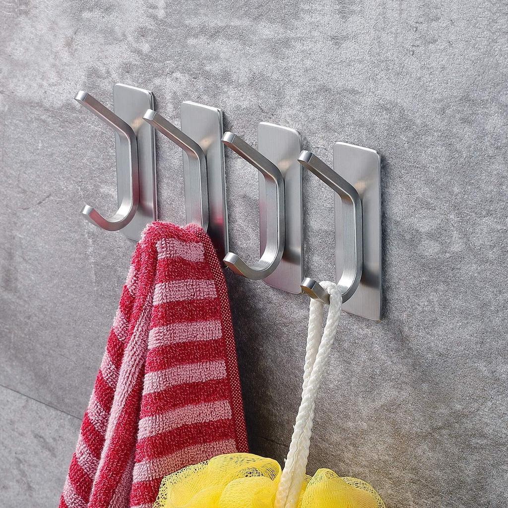Adhesive Towel Hooks, Stainless Steel, Heavy Duty, 4-Pack