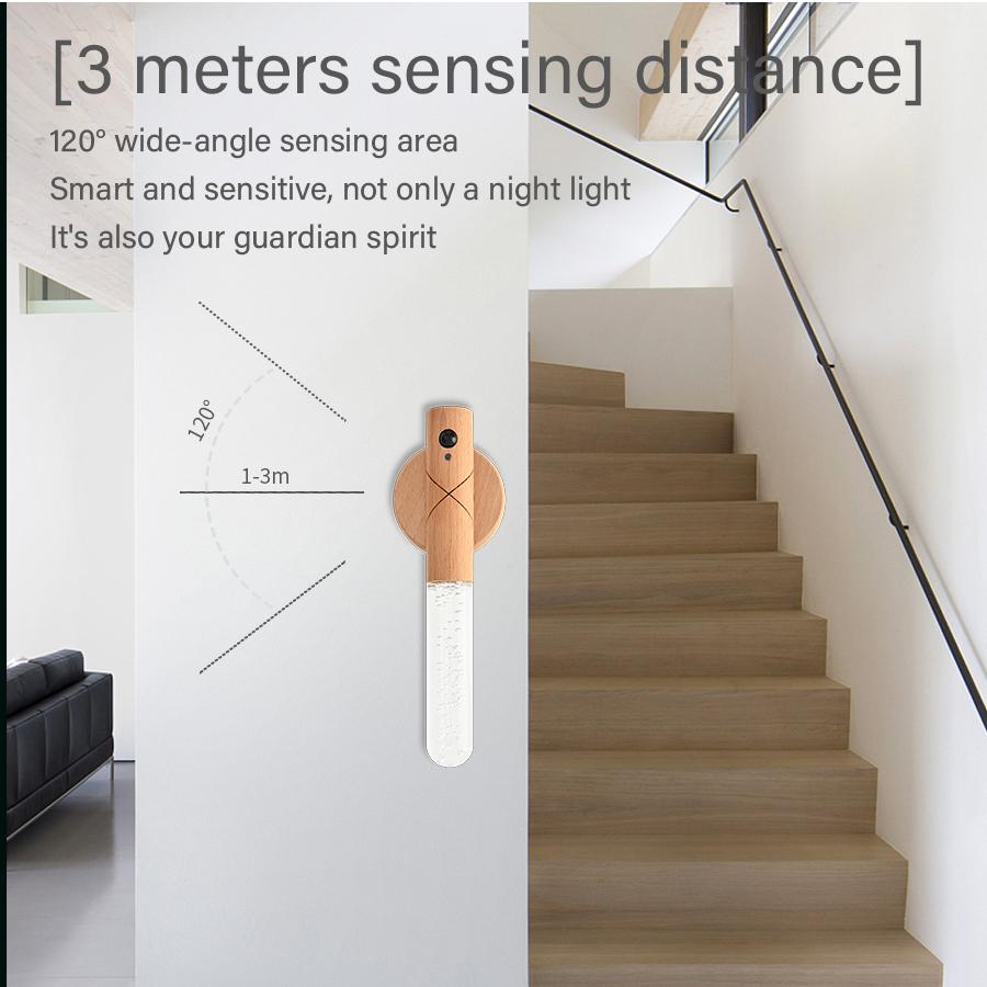 LED Wooden Sensor Night Light with Motion Sensor Wall Sconce, USB Rechargeable Dimmable 3 Color Temperature, Magnetic Mount