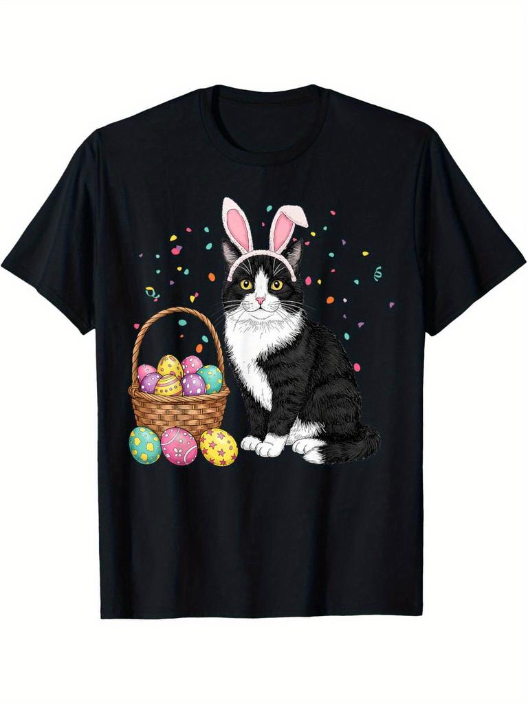 Easter Day Cat Bunny Ears Eggs Graphic Men Women Kids Funny TShirt Shirts for Women Graphic T Shirts