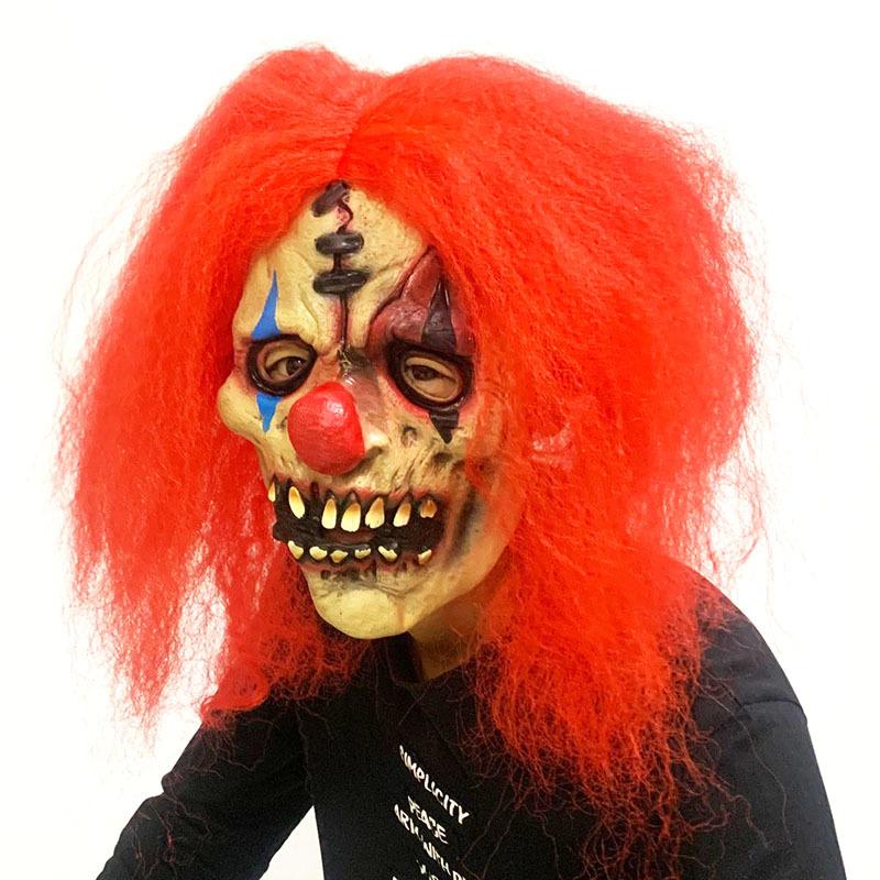 Halloween supplies Prank latex mask for fools Red-haired skull clown latex mask