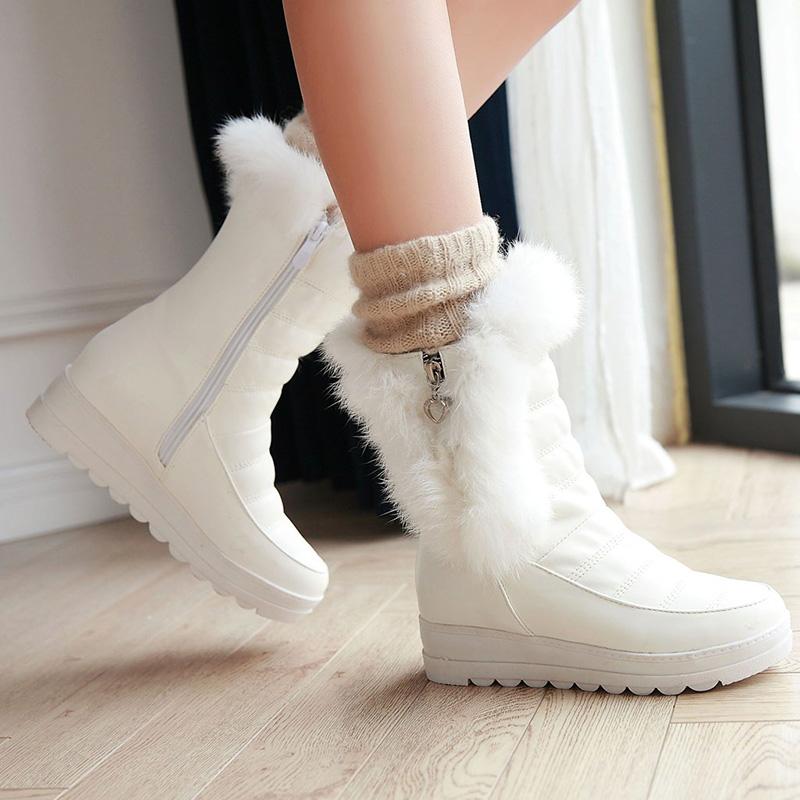 Women's snow boots winter new flat-bottomed slope heel rabbit fur short boots large size warm plush short boots