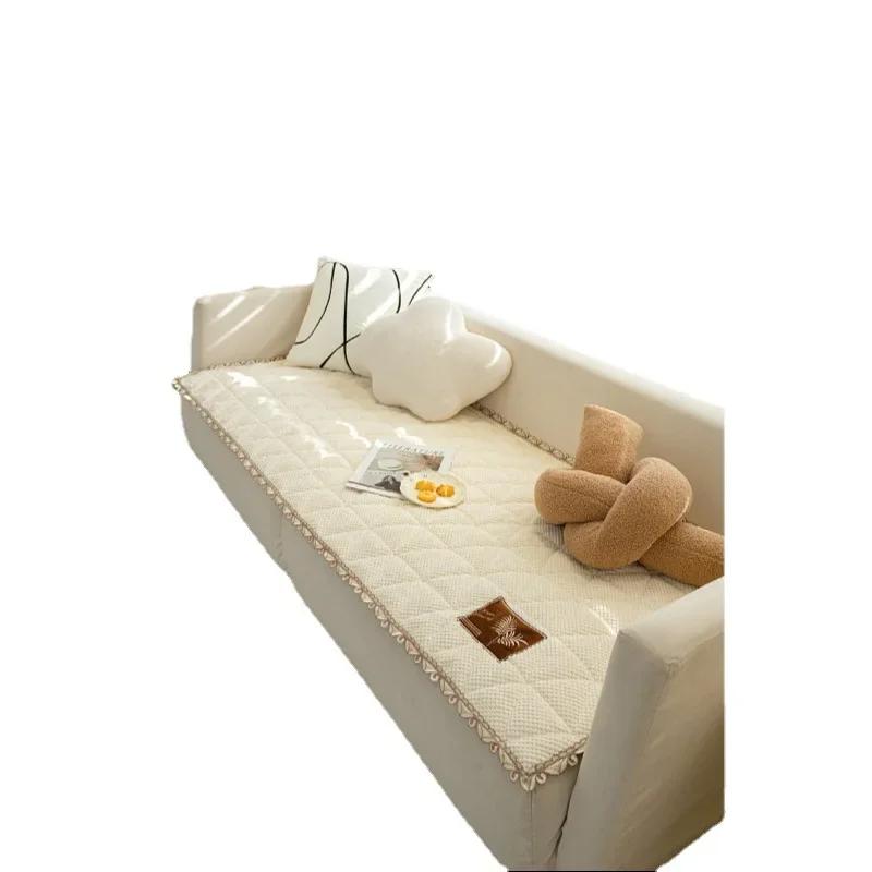 Solid Color Sofa Cushion Chenille Protective Couch Cover Modern Sofa Cover Anti-Cat Scratch Non-Slip Thickened Home Living Room