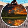 Sunset Landscape Round Beach Towel, Microfiber Beach Seawater Beach Blanket Lightweight Absorbent Circle Swim Towel with Tassels