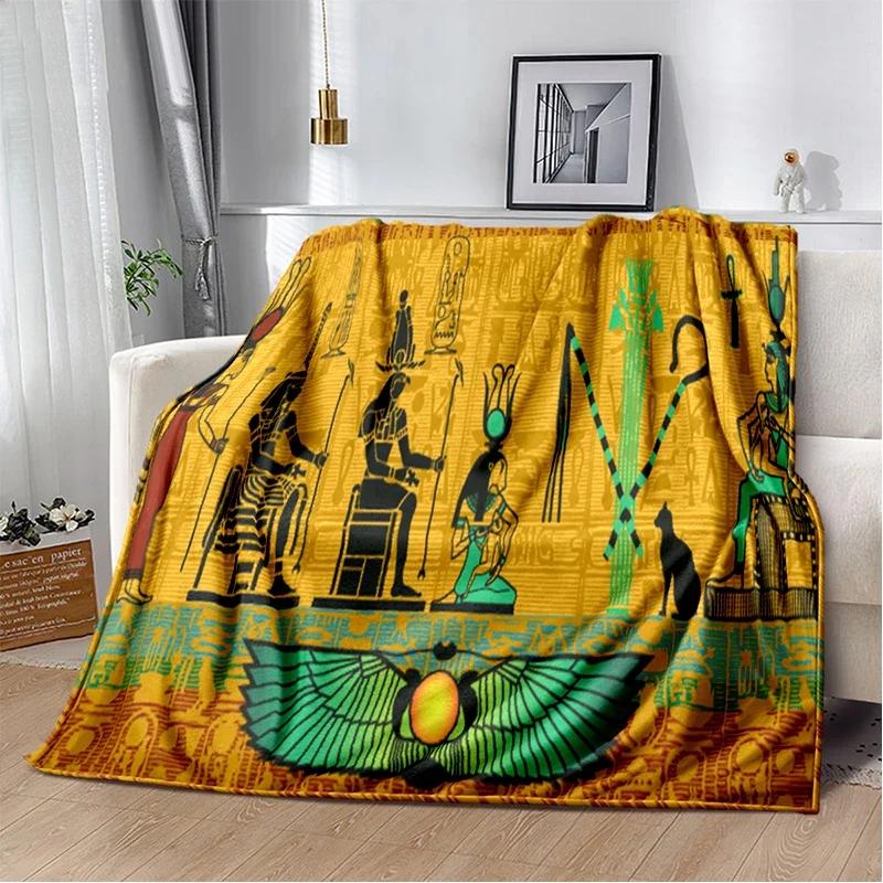 Ancient Egypt Blanket Mysterious Symbol Scarab Throw Blanket Soft Cover Eye of Horus Lightweight Warm Blankets for Bedroom Gifts