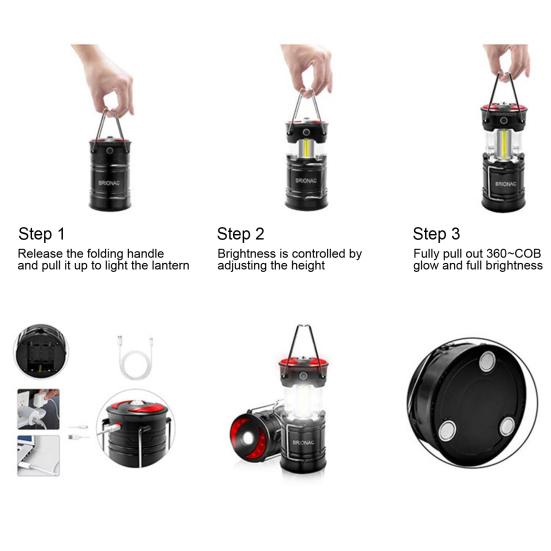 LED Camping Lantern Outdoor Rechargeable Battery Powered 2-in-1 Emergency Light Handheld Telescopic Camping Light