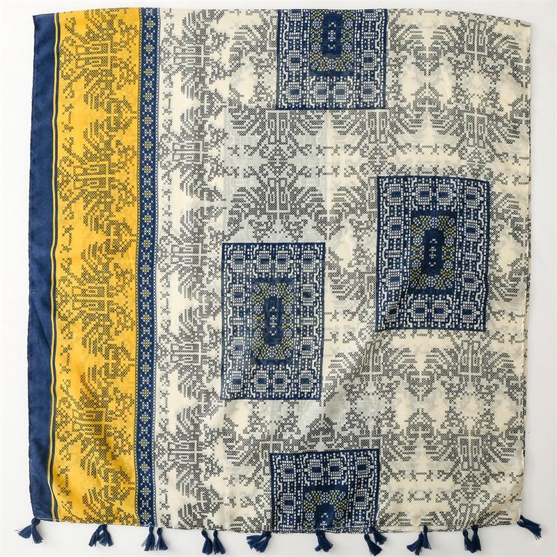 Four Seasons Available For Women To Wear With Cotton And Linen Touch, Bali Yarn Scarf, Exotic Ethnic Style, Cross Stitch Pattern, Tassel Scarf