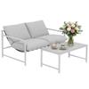 Conjunto de Lounge para Jardim ao Ar Livre de 2 Peças, Sofá com Almofadas, Mesa de Centro de Vidro Temperado Marmorizado 3D, 125x80x64cm, Cinza Claro