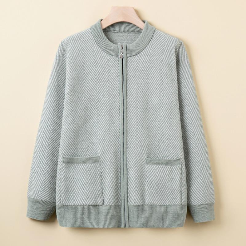 Grandma coat spring and autumn new old man knitted cardigan coat female mother old woman striped top