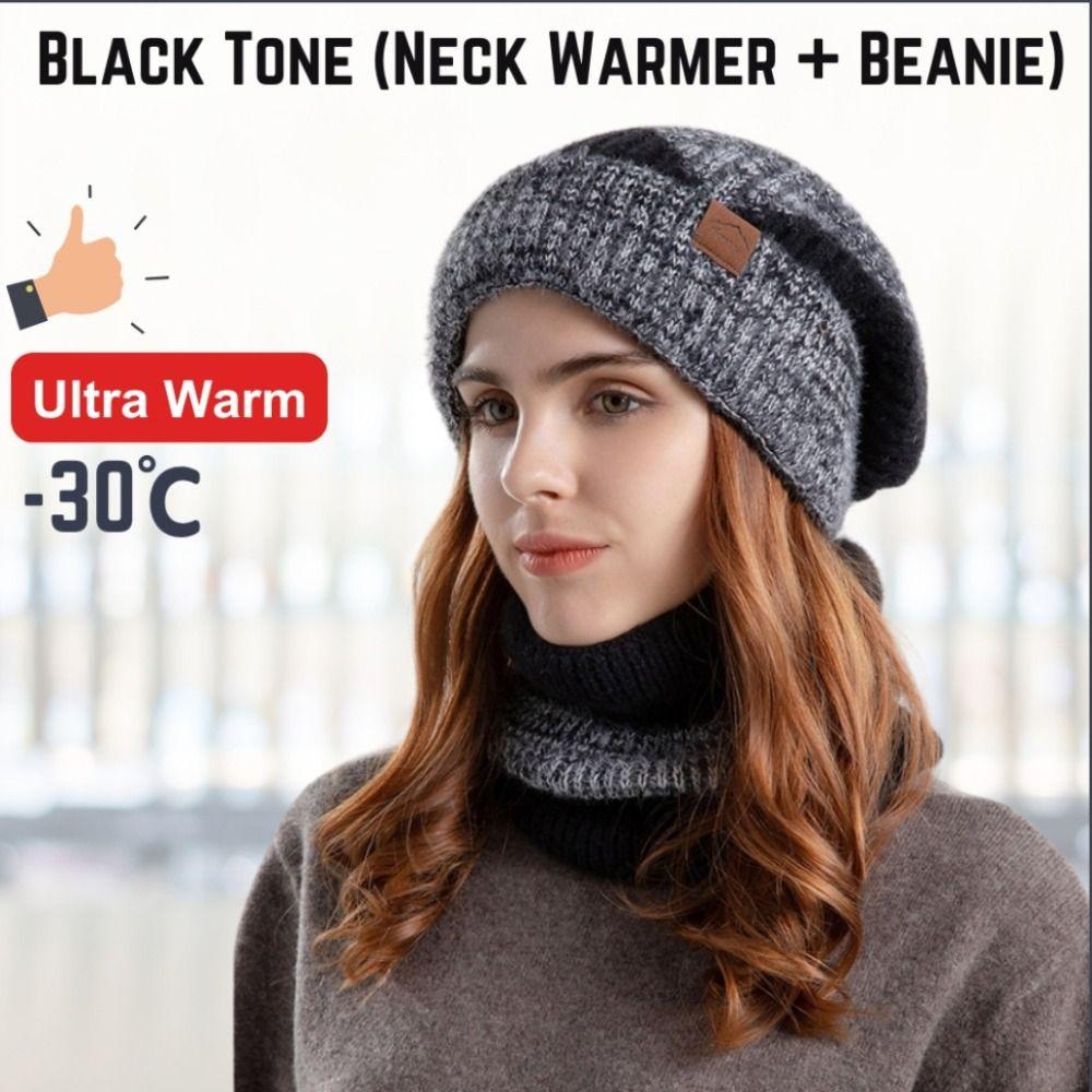 soft Winter Beanie Hat Scarf Set Thicken Warm Wool Hat Cold Protection Thermal Knit Cap  Women/men