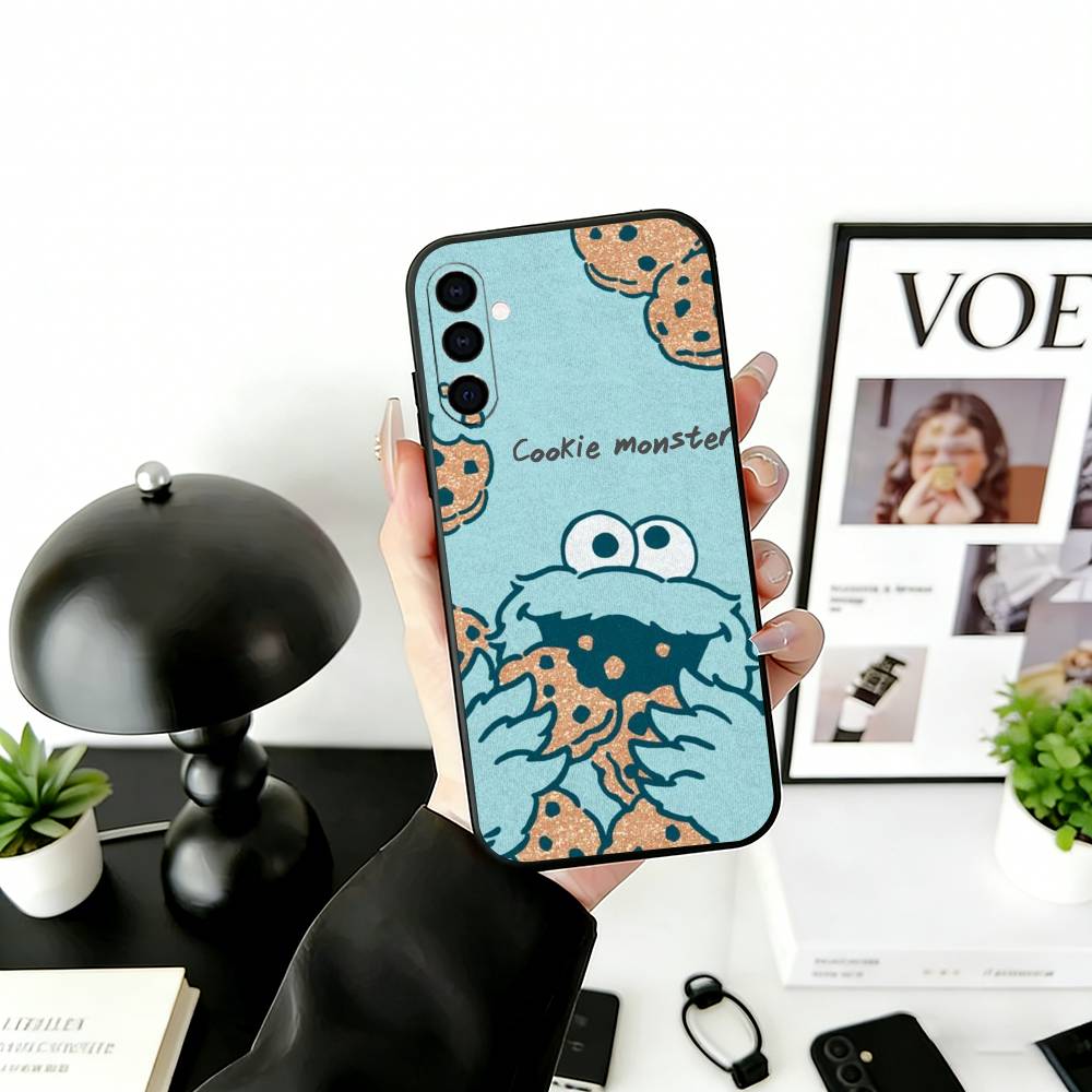 Cut Cartoon C-Cookies Monster Phone Case Black Silicone Soft For Samsung Galaxy A73,A72,A71,A70,A53,A52,A51